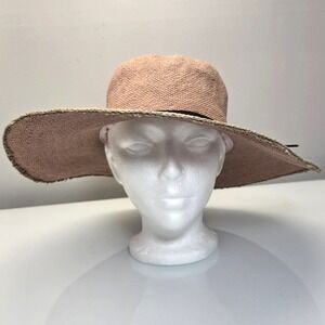 Womens Straw Sun Hat OS Pink Wide Brim Packable 40 SPF Boho Travel Beach Resort